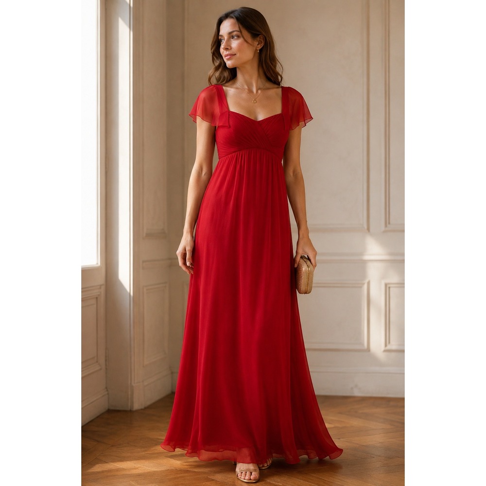 J. Peterman Red Chiffon Maxi Dress